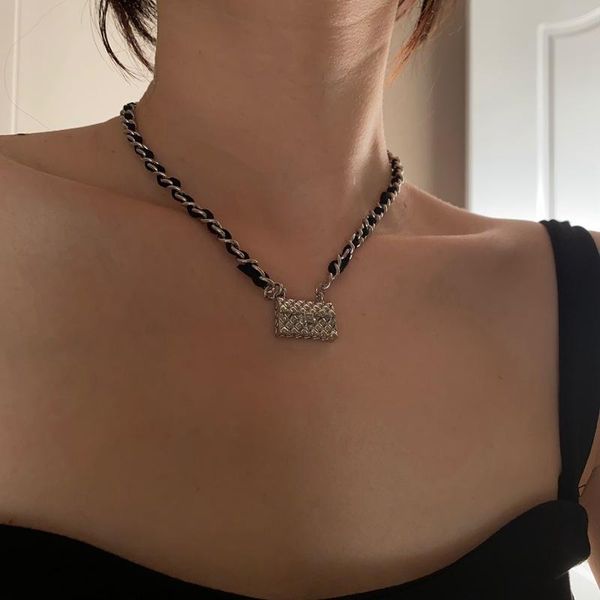 

pendant necklaces bag necklace for women titanium steel leather chain crossed jewelry lady lover gift, Silver