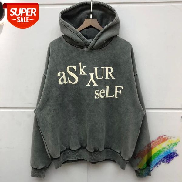 

heavy fabric foaming printing askyurself hoodie men women sweatshirts vintage inside velvet pullovers #km2z, Black