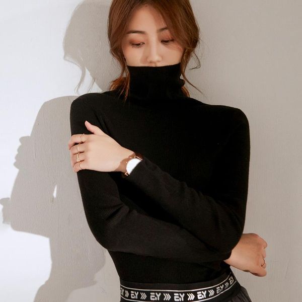 

women's sweaters fall 2021 sweater turtleneck women solid pullovers slim-fit knitted female casual fashion inside, White;black