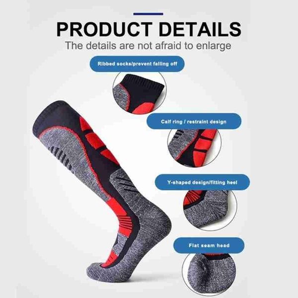 

outdoor ski socks winter men outdoor sports snowboard thicken cotton socks keep warm anti-sweater running long leg skiing, Black
