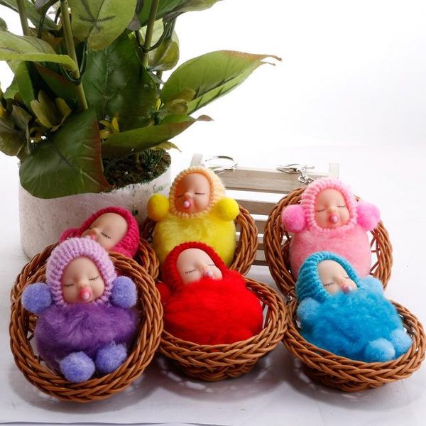 

keychains pompom baby fur keychain cradle sleeping doll pacifier plush car bag pendant charm accessories, Silver