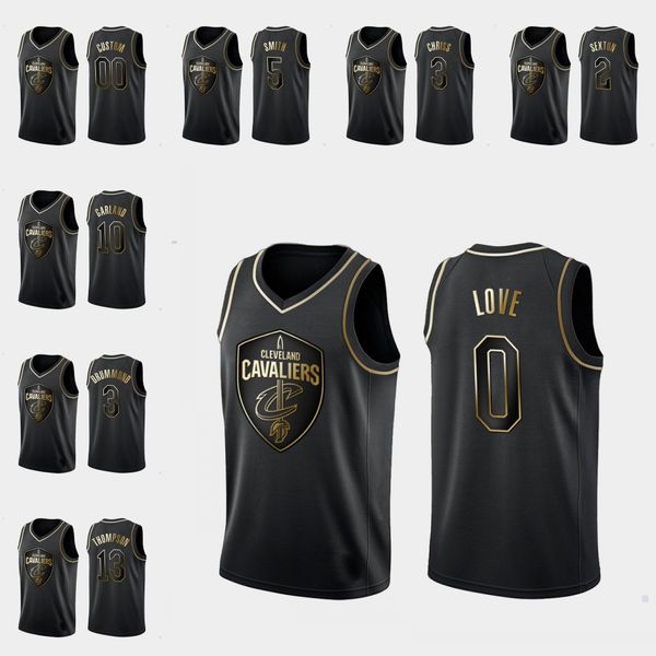 

cleveland cavaliers men kevin love j.r. smith tristan thompson collin sexton nba black golden edition swingman jersey, Black;red