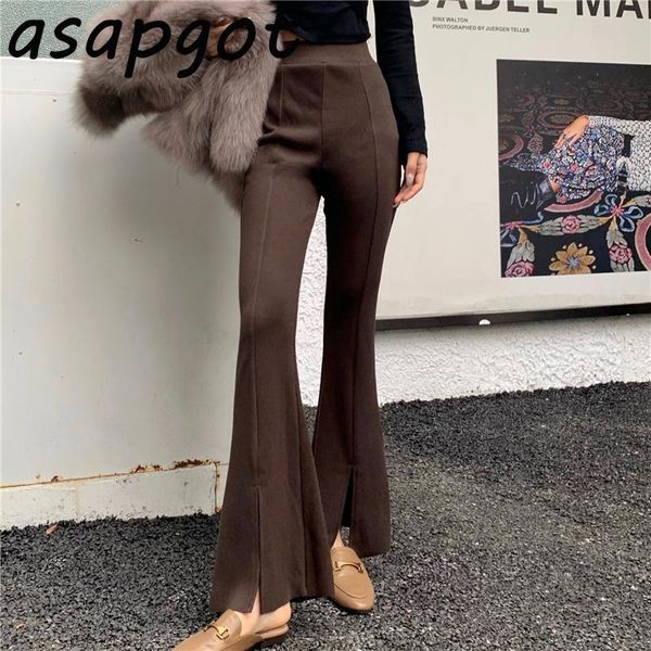 

plus size skinny black split flare pants women 2021 autunn new fashion slim high waist vintage casual chic wild streetwear hot, Black;white