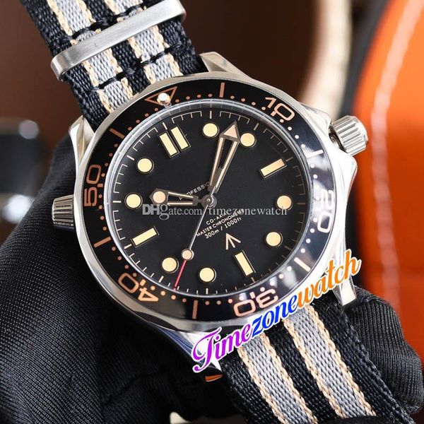 

50th dive 42mm 007 james bond no time to die a8806 automatic mens watch black dial 210.90.42.20.01.001 nylon strap sport watches timezonewat, Slivery;brown
