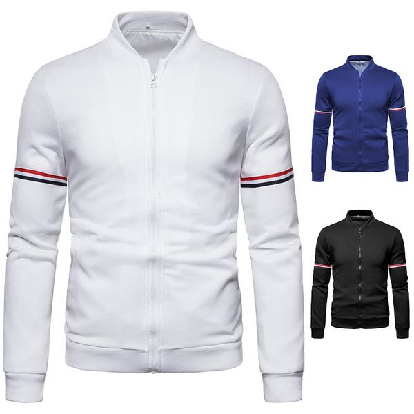 

2021 spring new men's perennial jacket with ribbon decoration collar casual zipper coat, Black;brown