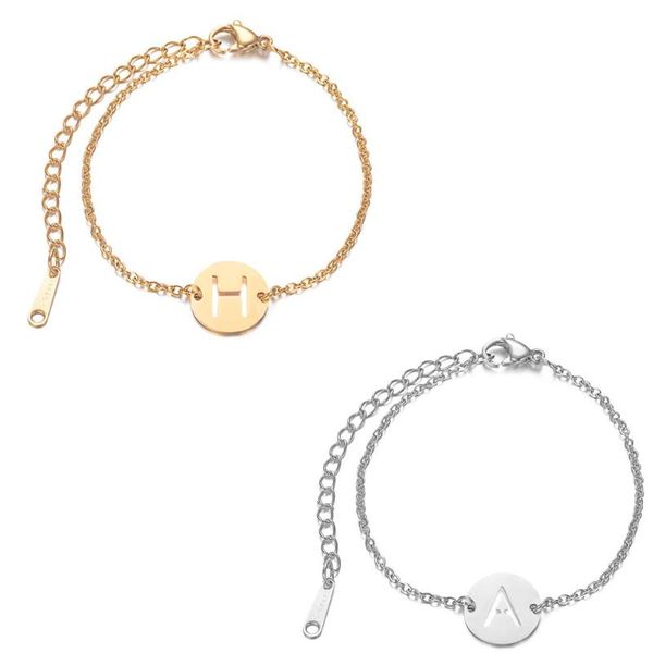 

charm bracelets 2021 stainless steel a-z 26 english letter bracelet gold tone adjustable name chain link bangle pulseras mujer jewelry, Golden;silver