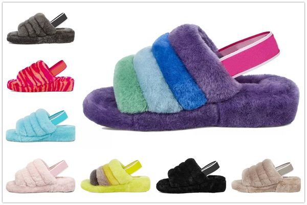

with box 2021 designers snow scuffette disco checker ii woman classic fluff fuzz yeah slide shoes womens girl lady winter flat wgg 35-42, Black