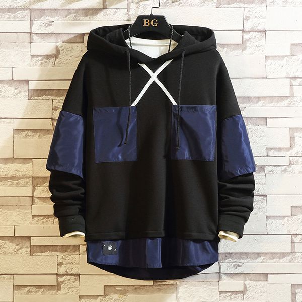 

2021 new japan style casual o-neck spring autumn black hoodie sweatshirt men's thick fleece hip hop high pocket streetwear clothes mkjf