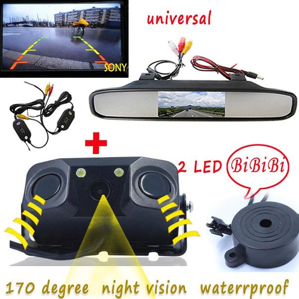 

car rear view cameras& parking sensors wireless assistance sensor backup radar with camera + 4.3 inch lcd rearview mirror monitor video