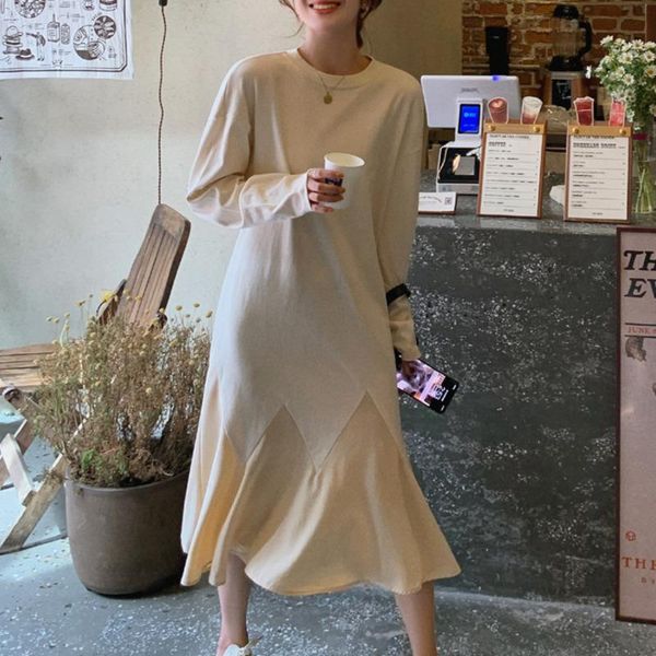 

casual dresses 2021 autumn loose korean long dress women sleeve streetwear vintage femme robe longue kobieta sukienka, Black;gray