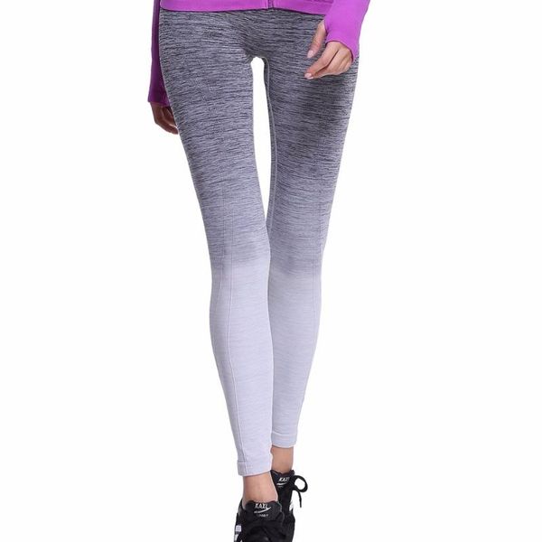 

women's leggings high waist fitness women color gradient pants elastic female trousers m/l, Black