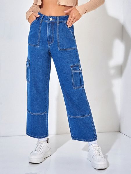 

petite high waist cargo jeans g8vb#, Blue