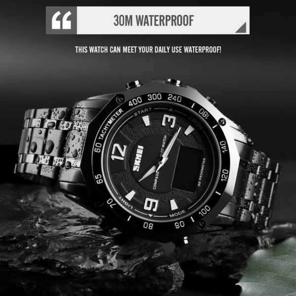 

wristwatches luxury men's watch compass quartz watches pedometer calorie sports military wrist waterproof clock 48mm, Slivery;brown