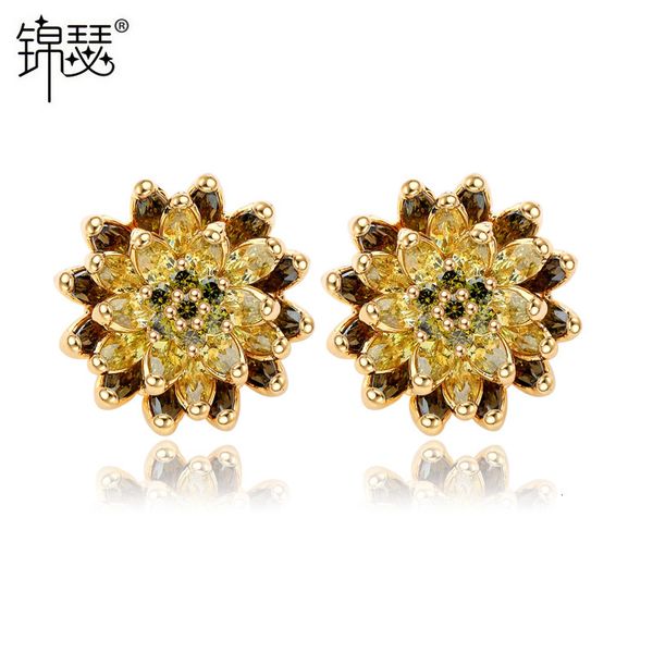 

jewelry charm stud korean version popular aaa zircon flower earrings, Golden