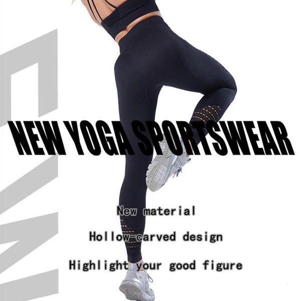 

yoga outfit fashion pants buttocks partial mesh hollow jacquard high-waist hip-lifting legging breathable anti-slack fitness outdoor