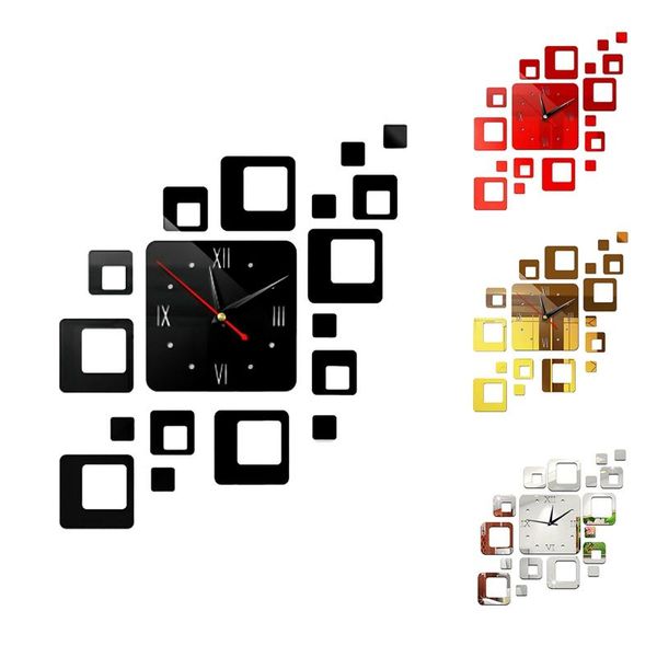 

removable modern 3d acrylic mirror wall clock diy sticker home decor mirror square clocks on the wall numbers