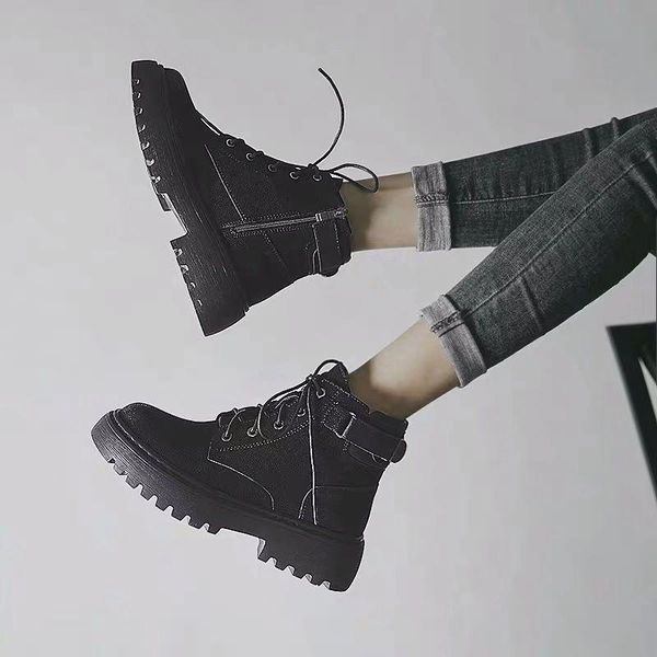 

boots timalina 2021 women winter autumn/winter comfortable thick heel shoes wild fashion flat with zip, Black