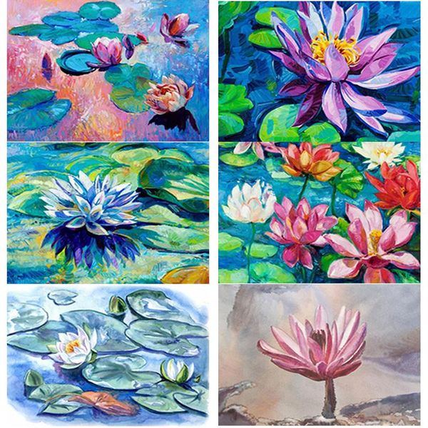 

diamond painting 5d diy full square round drill lotus embroidery pond rhinestones crafts art home decor gift