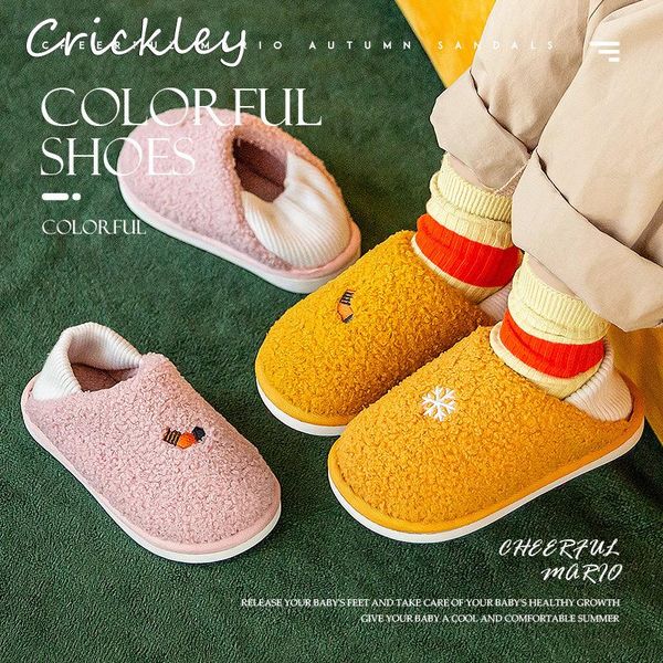

slipper winter children slippers lovely cute loop pile indoor floor shoes for boys girls non slip soft warm kids, Black;grey