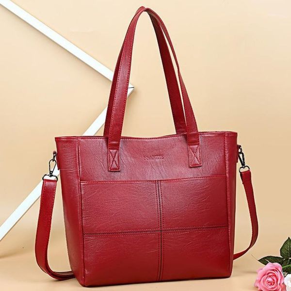 

evening bags women large capacity handle solid color leather shoulder shopper for bag shopping1
