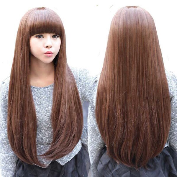 

mengfei women's straight bangs long hair wig set, Black