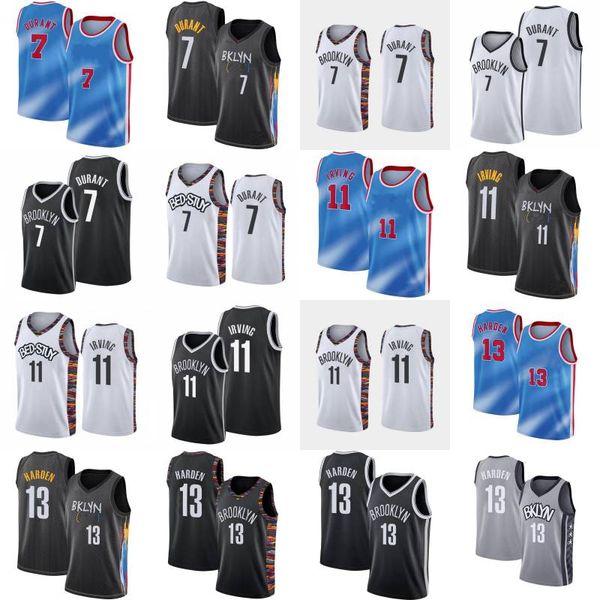 

kevin 7 durant jerseys mens 11 irving 13 harden basketball jerseys 2020/21 city new edition jerseys blue black white sleeveless shirt, Black;red