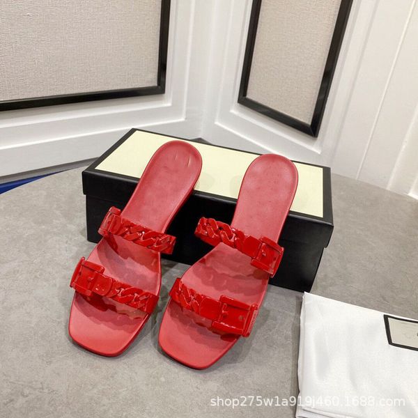 

slippers early spring 2021 new one line sandal chain jelly sandal casual flat bottom fashion sandal zly, Black