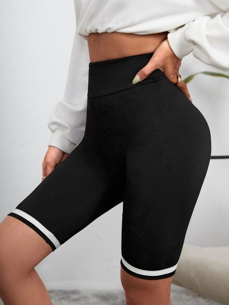 

contrast tape wideband waist biker shorts l6rs#, Black