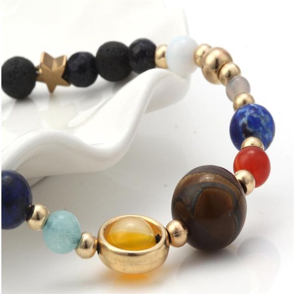 

tennis universe galaxy the eight planets solar system guardian star natural stone beads bracelet bangle for women men drop, Golden;silver