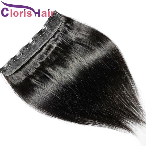 #1B Clip in einem Stück 100% echtes menschliches Haarverlängerungen Silky gerade brasilianische Remy -Clip auf Weave 5 Clips natürliches schwarzes Haarstück für Frauen