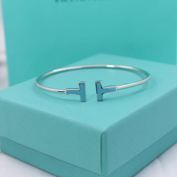 

classic sterling silver european and american t letter double t open luxury bracelet female mother-of-pearl inlaid crystal diamond letter t, Black