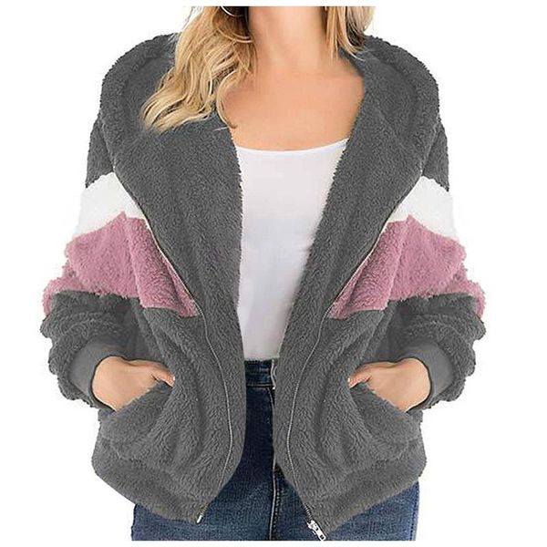 

women's hoodies & sweatshirts women hooded plush sweatshirt winter warm zipper jacket casual long sleeve plus size coat, Black