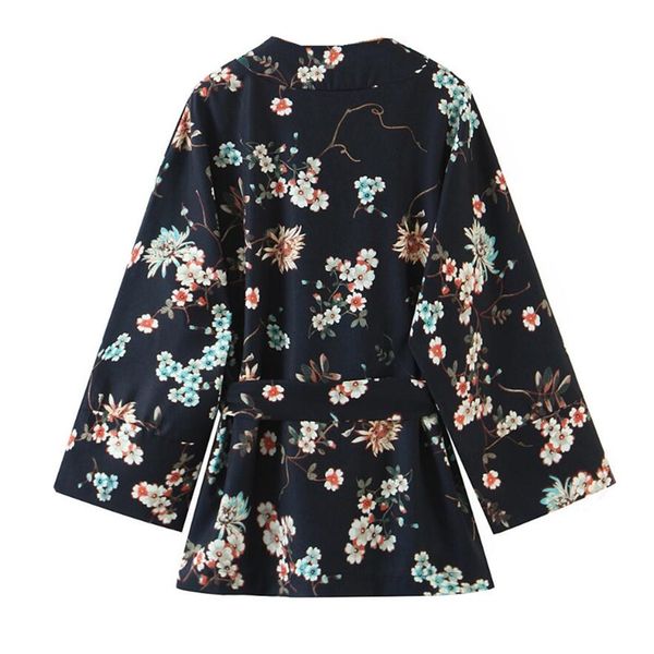 

2021 bohemian women black flower print kimono shirt holiday beach tide bow sashes mid long cardigan chiffon blouse boho, Red