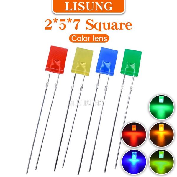

light beads 1000pcs/bag 257 square led 2*5*7mm light-emitting diode red green blue yellow electronic diffuse color lens indicator