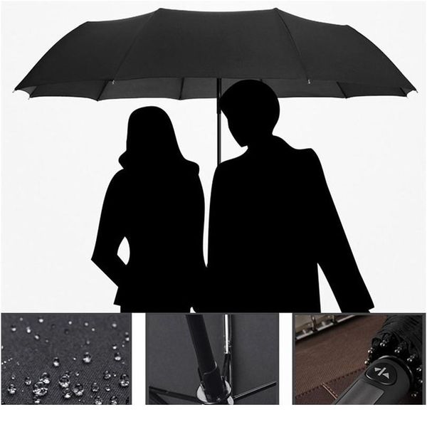

fully-matic three folding male commercial compact large strong frame windproof 10ribs gentle black umbrella men mal qylmqq