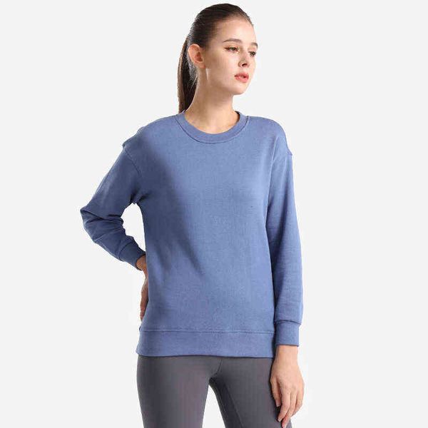 

women's t-shirt autumn and winter thickened warm yoga suit round neck fitns long sleeve leisure running loose sweater women's pull, White
