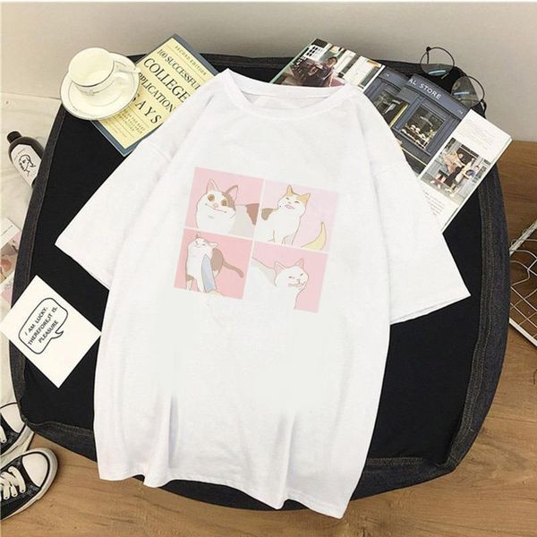 

cartoon cat women t-shirt casual print t shirt women summer funny kawaii clothes aesthetic tshirt ulzzang vintage female t-shirt, White