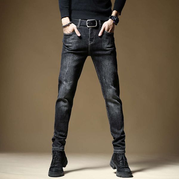 

jeans fashion brand autumn new trend versatile slim small straight men's high end casual pantswinter, Blue