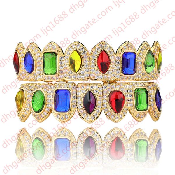 

18k gold plated iced out cz color diamond vampire and bottom grillz for your teeth, Black