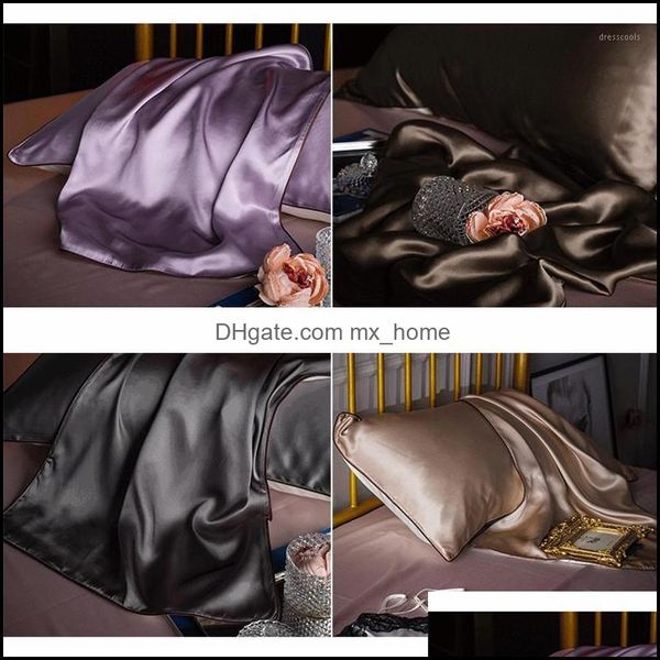 Caso de cama Suprimentos Têxteis Home Garden100% Queen Standard Satin Silk Soft Soft Plain Pell Billwcase Cadeira Seat Square Er Pillow Case1 Dr.