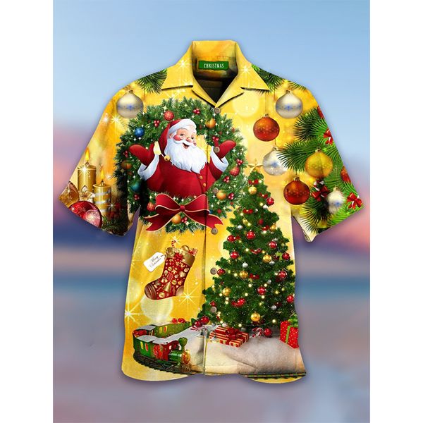 

christmas tree print hawaiian style men's short-sleeved shirt geometric print party beach daily casual top, White;black