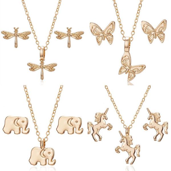 

earrings & necklace rinhoo 1set gold zinc alloy elephant butterfly pearl pendant and stud earring accessories gift for women, Silver
