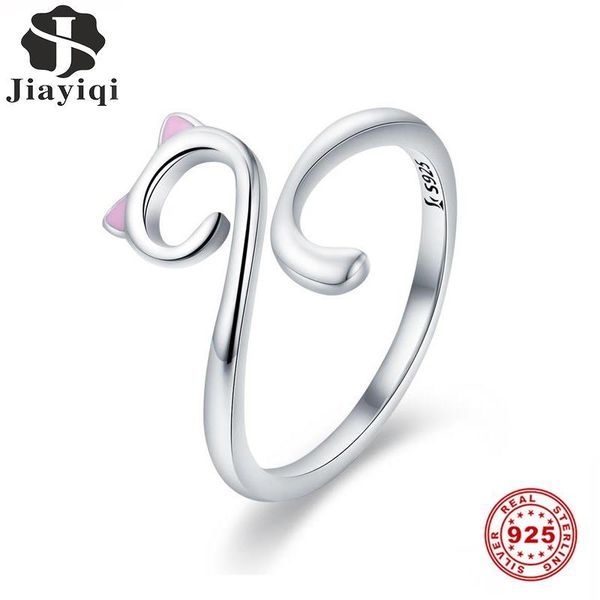 

cluster rings jiayiqi naughty cat adjustable open sterling silver 925 ring never fade fine jewelry for women girl party birthday gifts, Golden;silver