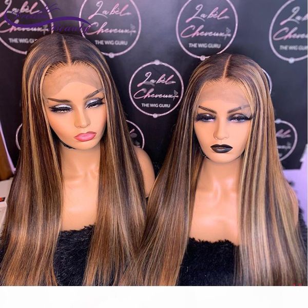 

100% human hair wigs blonde wig ombre human hair wig 13*6 lace front brazilian straight highlight lace frontal for women, Black;brown