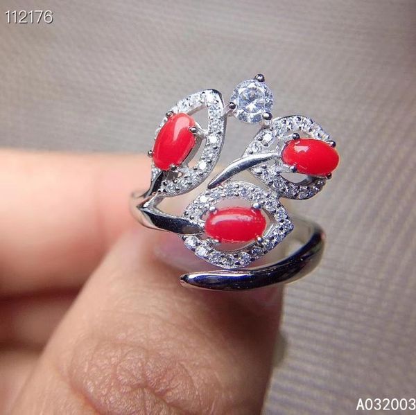 

cluster rings kjjeaxcmy fine jewelry 925 sterling silver inlaid natural red coral female ring luxury support detection, Golden;silver
