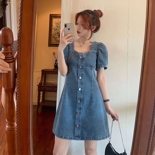 

2021summer 2021 new style with slim waist and bubble sleeves, Blue