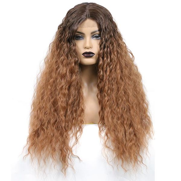 

synthetic wigs long body wave ombre black brown blonde wig cosplay middle part natural heat resistant for women