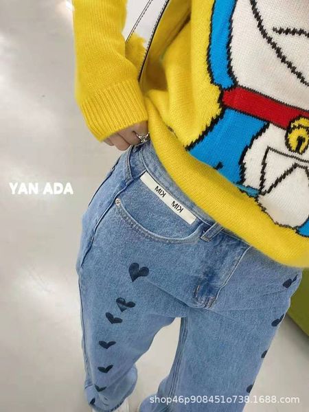 

kimhekim20fw love high waist straight wide leg heart jeans wash bluemyep0, Blue