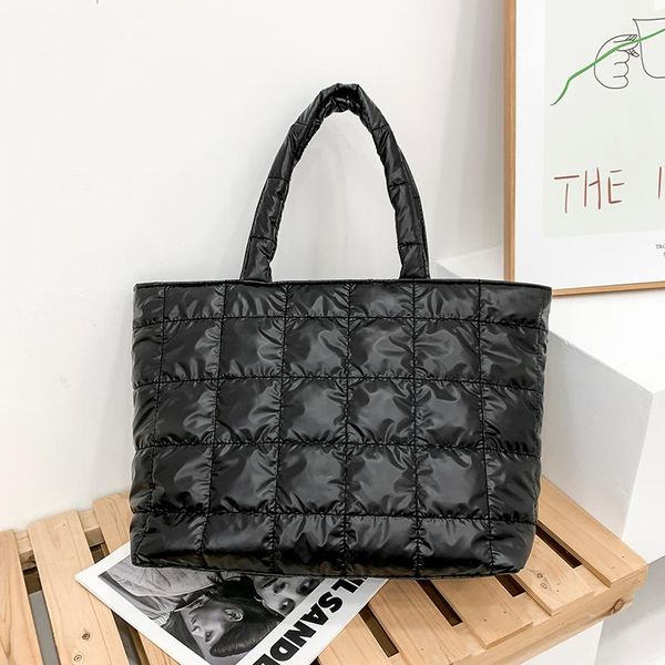 

evening bags nylon waterproof big grid soft high capacity shoulder bag for women 2021 winter luxury fashion shopper travel handbags black