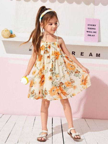 

toddler girls floral print fold pleated chiffon cami dress she, Red;yellow